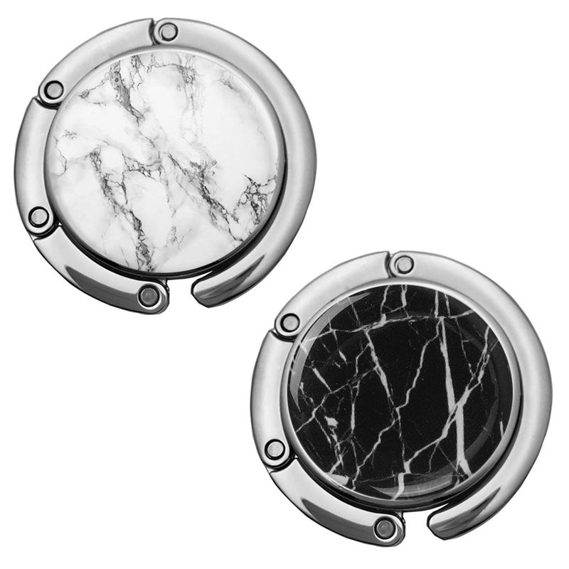 Bosketo Foldable Purse Hook Womens Bag Table Hanger Collection Desk Hooks for Purse (White+Black Marble Hook) - Image 1